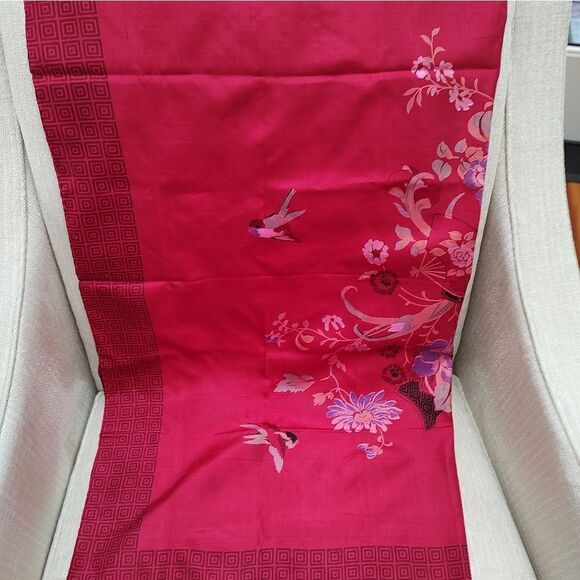 Red Floral and Bird Print Square Scarf - Picture 3 of 14